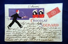 1899 rara  CARTOLINA PUBBLICITARIA Chocolat SUCHARD Serrières Svizzera