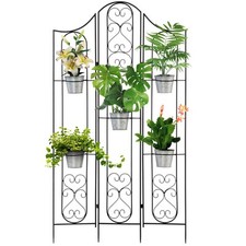 Outsunny Portapiante Verticale Pieghevole con 5 Vasi da Esterno in Metallo Nero