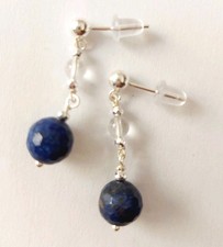 Orecchini pendenti in argento 925 con lapislazzuli e quarzo ialino  con ematite 