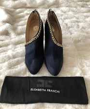 Scarpe stivaletti Elisabetta Franchi blu scuro scamosciati tacco taglia 36 EU