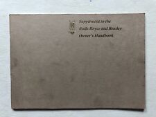 Supplemento Al Manuale Uso e Manutenzione Rolls Royce e Bentley In Inglese