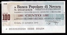MINIASSEGNI 1976 BANCA POPOLARE di NOVARA L. 100 FDS VEDI DESCRIZIONE -28