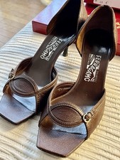 SALVATORE FERRAGAMO ANTIGUA 40 9 1/2 C TACCO 7 FONDENTE KID 2 CALF SCARPE DONNA