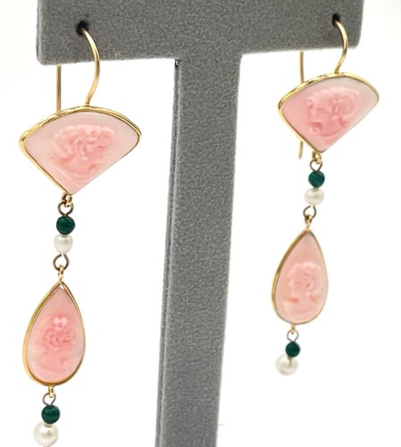 Orecchini cammeo rosa oro 14kt - orecchini,