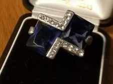 ANELLO DONNA COLOR ARGENTO PAVE QUADRATI PIETRA VIOLA E ZIRCONI ELEGANTE NUOVO