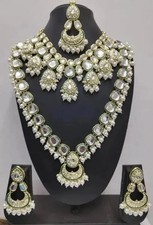 Set gioielli collana Kundan indiano Bollywood placcato oro set girocollo perle da sposa