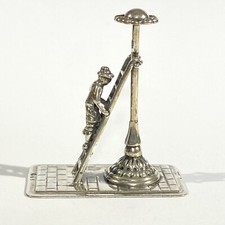 miniatura uomo vintage argento massiccio con lampione, statuina olandese marcata