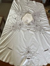 TOVAGLIA COTONE VINTAGE ROTONDA RICAMATA A MANO DIAM.CM. 160 CA CON 8 TOVAGLIOLI