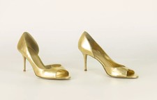 Aldo Donna Scarpa D'Orsay Tacco Spillo Pelle Dorata Brillante Punta Aperta usate