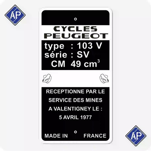 Plaque cadre peugeot - plaque, 103v