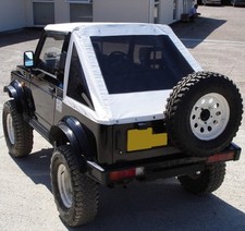 Suzuki Samurai SJ 410/413 Santana, Fastback Soft Top, Cofano auto. PVC bianco.