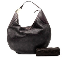 Borsa a tracolla Gucci Horsebit Hobo in pelle goffrata viola usata con dust b...
