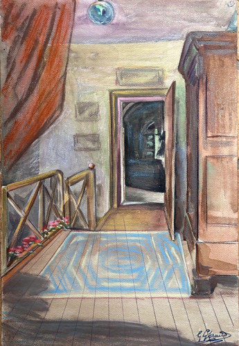Antico disegno interno - interno, casa