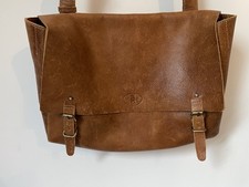 Borsa a tracolla vintage ROWALLAN fatta a mano in pelle marrone cognac grande unisex