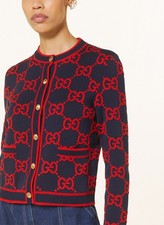 Gucci GG Monogram Jumbo Jacquard Maglia Cotone Girocollo Cardigan Rosso Taglia M
