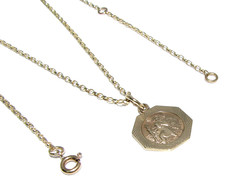 Collana In Oro Giallo 9 Carati Unisex Con Pendente Ottagonale Di San Cristoforo