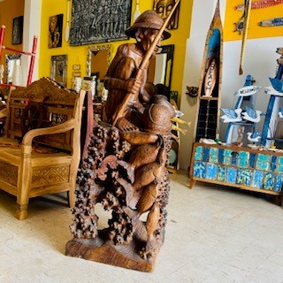 Statua pescatore legno teak - pescatore, in