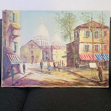 Parigi City Life Street Scena Dipinto ad olio originale firmato Santo 27,5x20”