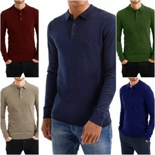 Maglione Polo Uomo Lana Cashmere Maglia colletto 3 Bottoni Magliocino invernale