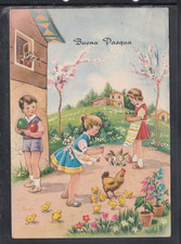 Cartolina Buona Pasqua Bambini Paesaggio Gallina Pulcini Galbiati ZBD1221 #