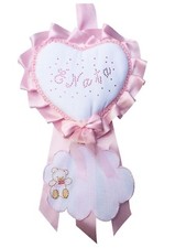 Fiocco Nascita DA RICAMO Cuore Rosa Grande Creato artigianalmente a mano