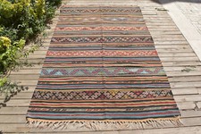Tappeto Kilim tribale turco 4x8 tessuto a mano Sivas in lana naturale Cicim 1...