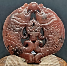 Vecchio ciondolo antico giada hetiana scultura pesci acquario artigianato cinese