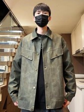 Men's Autumn buttons Lapel Long Sleeve Faux Leather Jackets Youth Casual Coats