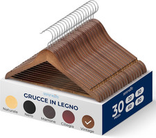 Grucce Appendiabiti, 30 Stampelle Armadio in Legno, Appendiabiti Resistenti Con 