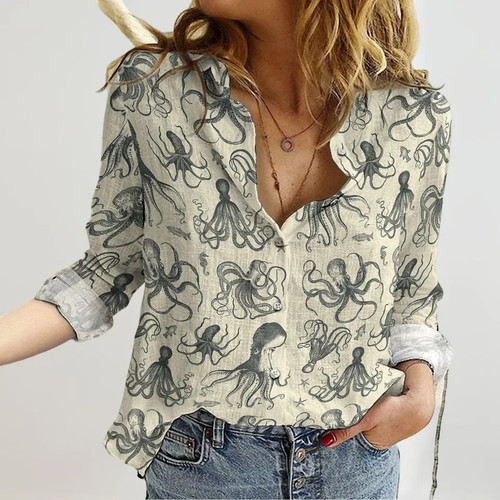 Camicia lino polpo vintage - lino,