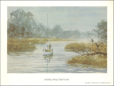 1983 Vintage Print Sail Boat Drift Tidal Creek South Carolina Watercolor Image