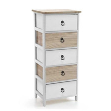 CASSETTIERA IN LEGNO CON 5 CASSETTI IN COLORE BIANCO E NATURALE 40 X 29 X 90 CM