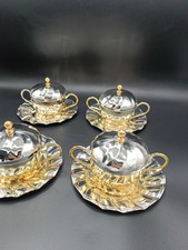 Set Argenterie Del Brenta 4 Tazze Con Piattino e coperchio Placcate Argento
