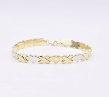 Bracciale Stampato Con Cuori E Baci Taglio Diamante In Oro Giallo E Bianco 10K