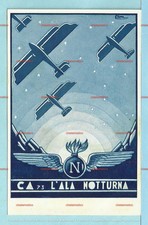 cartolina futurista Aviazione Aerei Caproni CA 73 L'ALA NOTTURNA - firmata EBIAN