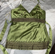 Top Arden B LUXE (NUOVO CON ETICHETTE) Boho Halter splendide camicette con perline verde raso taglia L