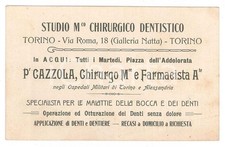 1920 ca TORINO / ACQUI Studio dentistico CAZZOLA Biglietto da visita 11x7 cm