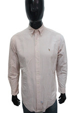 Camicia Uomo Ralph Lauren Polo 15½ L XL Cotone Rigata Arancione Bianco Classica