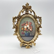 Quadro quadretto stampa fiori con cornice oro argento stile antico barocco 900