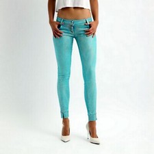 Jeans donna super skinny fit, glitter, turchese, by Met Jeans, Tg.30