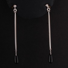 Orecchini Georg Jensen Sterling # 660A. Agata nera. Vivianna Torun. 20001653