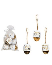 Decorazione Pasquale 6 Uova Bianco Nero Oro di Con Corda Iuta Da Blocco Moderno