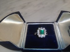 ANELLO VINTAGE ANNI '50 ORO BIANCO 18 KT BRILLANTI E SMERALDO 