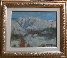 QUADRO olio su tela Presolana neve Paesaggio Firma EZIO PASTORIO 1975 Cornice