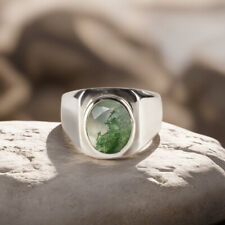 ANELLO DA UOMO SIGMET AGATA MUSCHIO NATURALE ARGENTO STERLING 925 ANELLO VINTAGE