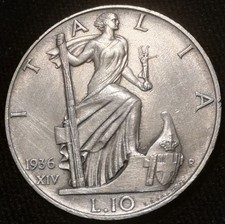 10 LIRE 1936 IMPERO - REGNO D'ITALIA - V.E.III - MONETA D'ARGENTO - VENTENNIO