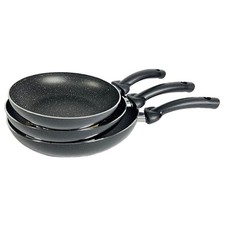 Set di 3 Padelle Antiaderenti Alluminio Rivestimento Effetto Pietra 22-26-30 cm