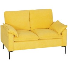 HOMCOM Divano 2 Posti con Cuscini e Rivestimento in Spugna, 130x77x84 cm Giallo