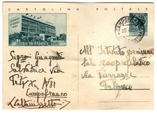 INTERO POSTALE LIRE 20 FIERA DI PADOVA 1954 DA CAMPOFRANCO PER PALERMO