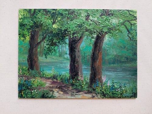 Pittura alberi fiori verdi - e,